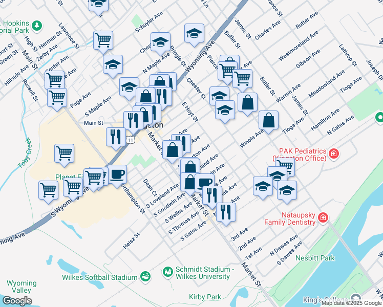 map of restaurants, bars, coffee shops, grocery stores, and more near 78 North Atherton Avenue in Kingston