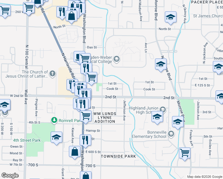 map of restaurants, bars, coffee shops, grocery stores, and more near 522 Cook Street in Ogden
