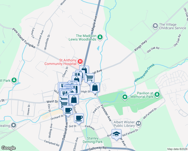 map of restaurants, bars, coffee shops, grocery stores, and more near 43 Colonial Avenue in Warwick