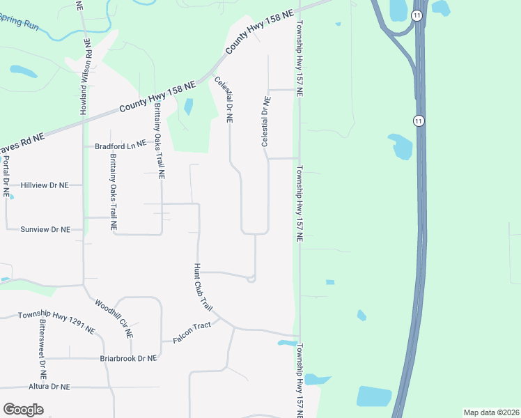 map of restaurants, bars, coffee shops, grocery stores, and more near 2051 Celestial Drive Northeast in Warren