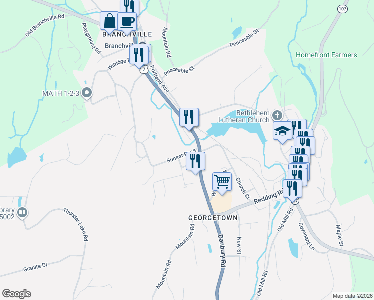 map of restaurants, bars, coffee shops, grocery stores, and more near 12 Sunset Pass in Wilton