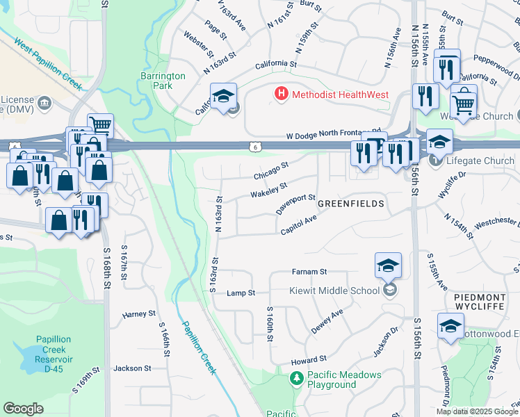 map of restaurants, bars, coffee shops, grocery stores, and more near in Omaha