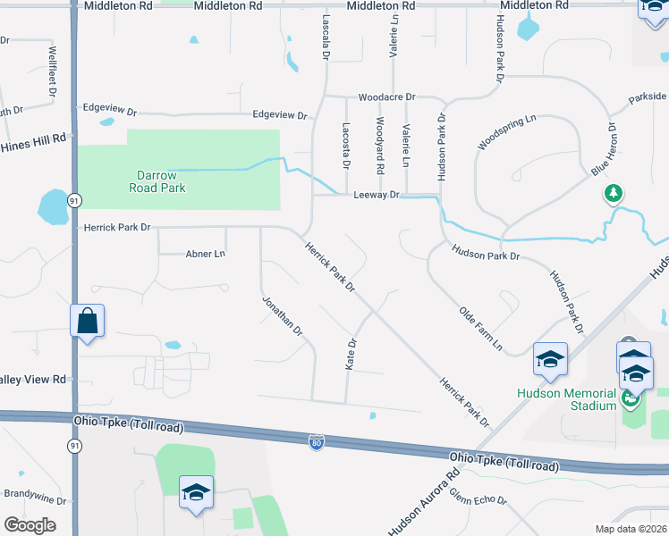 map of restaurants, bars, coffee shops, grocery stores, and more near 7405 Herrick Park Drive in Hudson