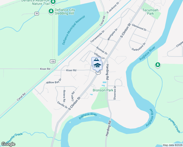 map of restaurants, bars, coffee shops, grocery stores, and more near 1410 Avalon Or 1800 Langlan in Defiance