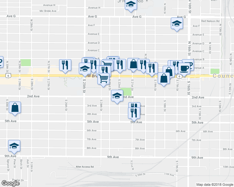 map of restaurants, bars, coffee shops, grocery stores, and more near 100 South 22nd Street in Council Bluffs