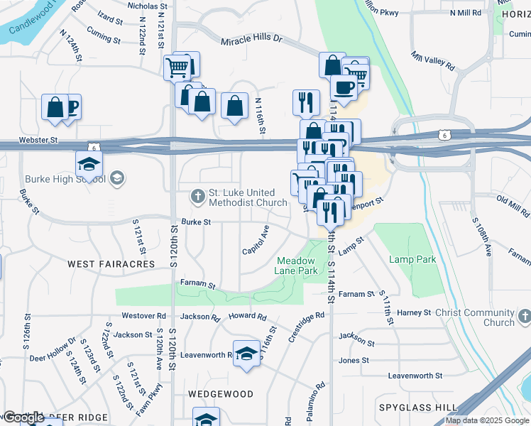 map of restaurants, bars, coffee shops, grocery stores, and more near 288 North 116th Plaza in Omaha