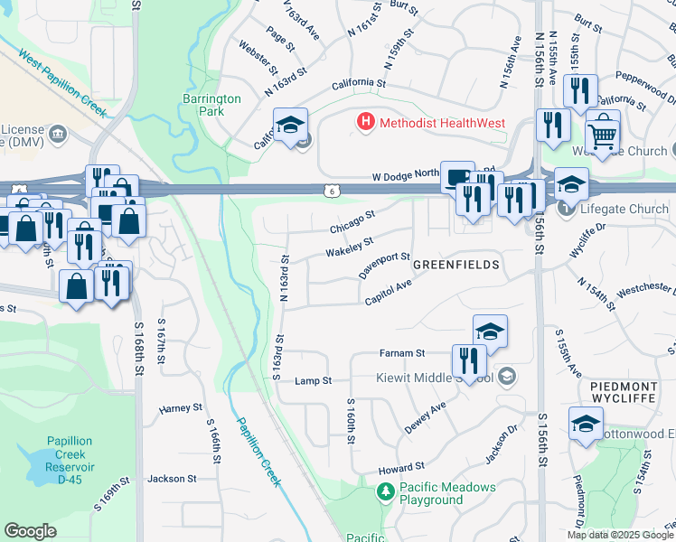 map of restaurants, bars, coffee shops, grocery stores, and more near in Omaha