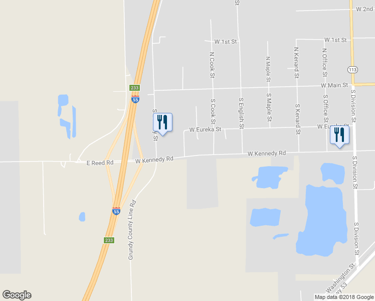 map of restaurants, bars, coffee shops, grocery stores, and more near 295 South Walnut Street in Braidwood