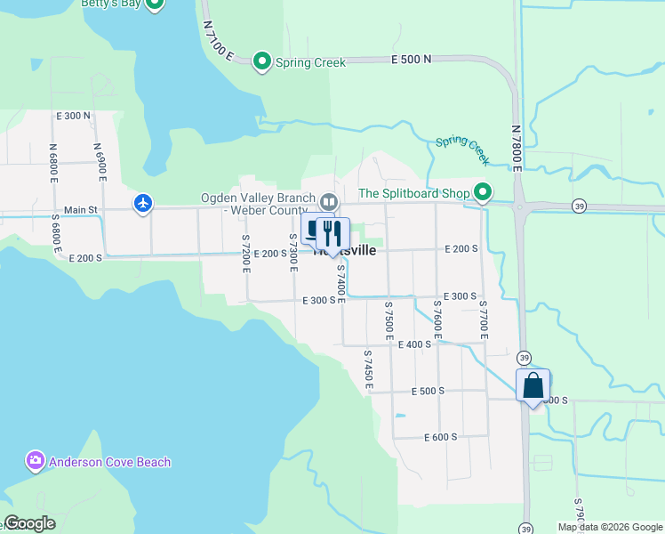 map of restaurants, bars, coffee shops, grocery stores, and more near 237 South 7400 East in Huntsville