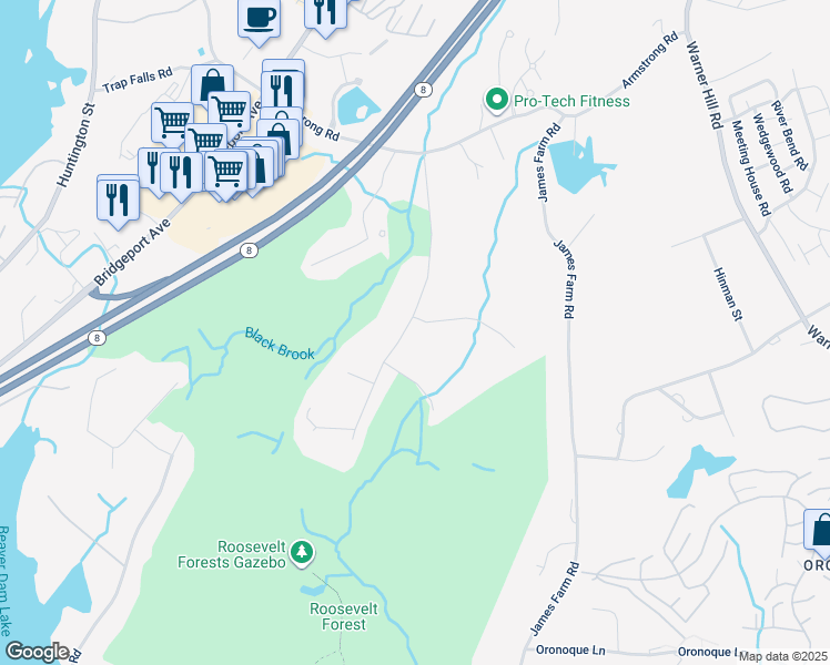 map of restaurants, bars, coffee shops, grocery stores, and more near 1620 North Peters Lane in Stratford