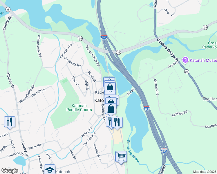 map of restaurants, bars, coffee shops, grocery stores, and more near 13 Edgemont Road in Katonah