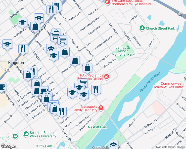 map of restaurants, bars, coffee shops, grocery stores, and more near 471 Tioga Avenue in Kingston