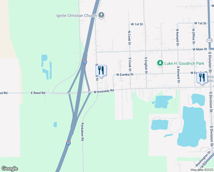 map of restaurants, bars, coffee shops, grocery stores, and more near 1170 West Kennedy Road in Braidwood