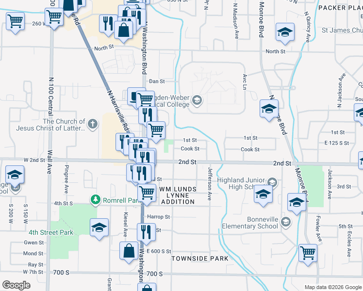 map of restaurants, bars, coffee shops, grocery stores, and more near 522 Cook Street in Ogden