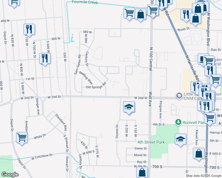 map of restaurants, bars, coffee shops, grocery stores, and more near 151 South Issac Newton Court in Ogden