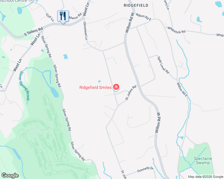 map of restaurants, bars, coffee shops, grocery stores, and more near 31 South Olmstead Lane in Ridgefield