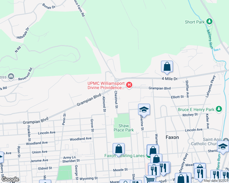 map of restaurants, bars, coffee shops, grocery stores, and more near 1000-1004 Four Mile Drive in Williamsport