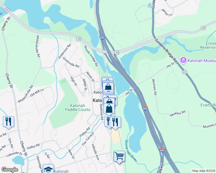 map of restaurants, bars, coffee shops, grocery stores, and more near 13 Edgemont Road in Katonah