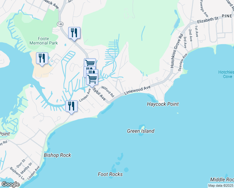 map of restaurants, bars, coffee shops, grocery stores, and more near 2 Waverly Road in Branford