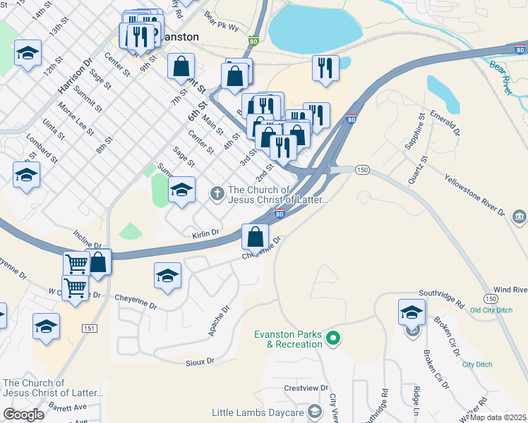 map of restaurants, bars, coffee shops, grocery stores, and more near 101-199 Sherman Way in Evanston