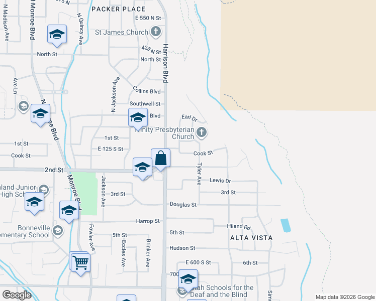map of restaurants, bars, coffee shops, grocery stores, and more near 118 Iowa Avenue in Ogden