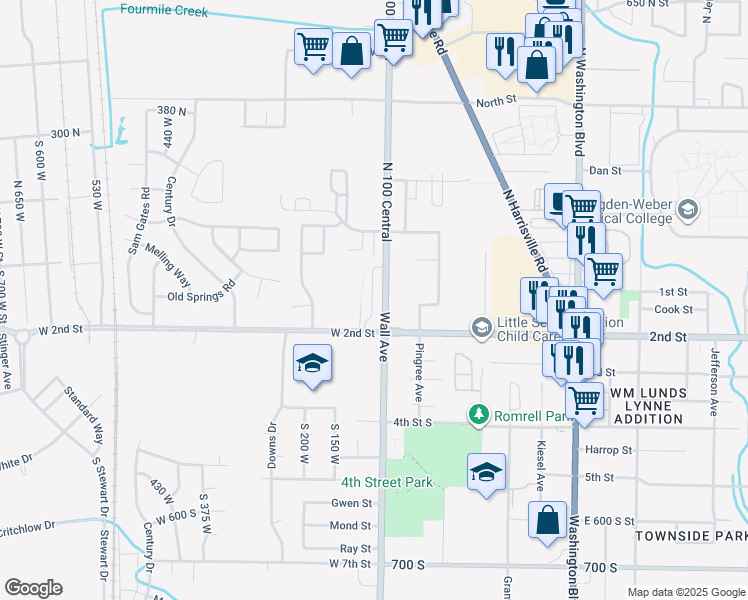 map of restaurants, bars, coffee shops, grocery stores, and more near 100 West 2nd Street in Ogden