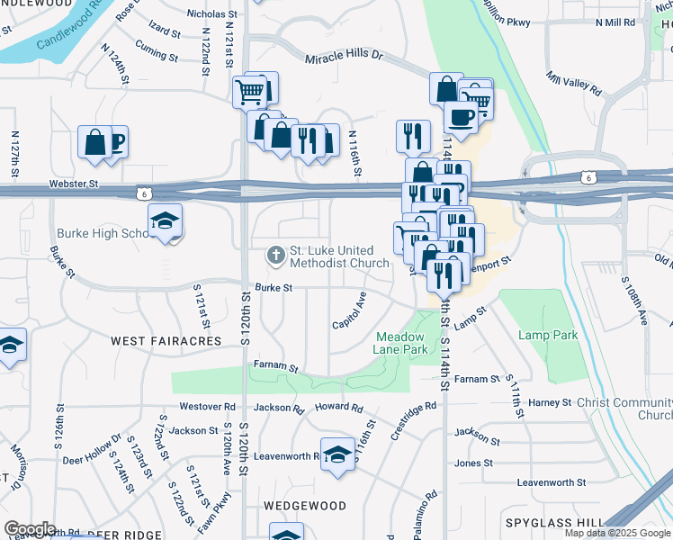 map of restaurants, bars, coffee shops, grocery stores, and more near 288 North 116th Court in Omaha