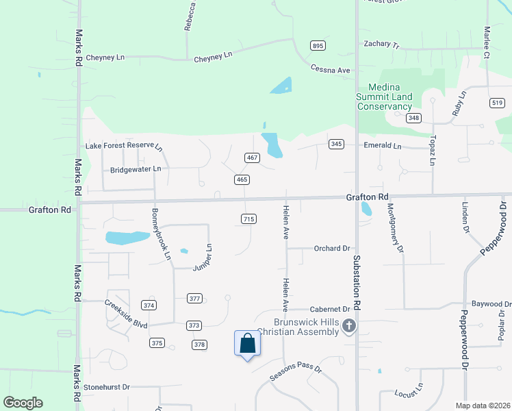 map of restaurants, bars, coffee shops, grocery stores, and more near 5030 Grafton Road in Brunswick