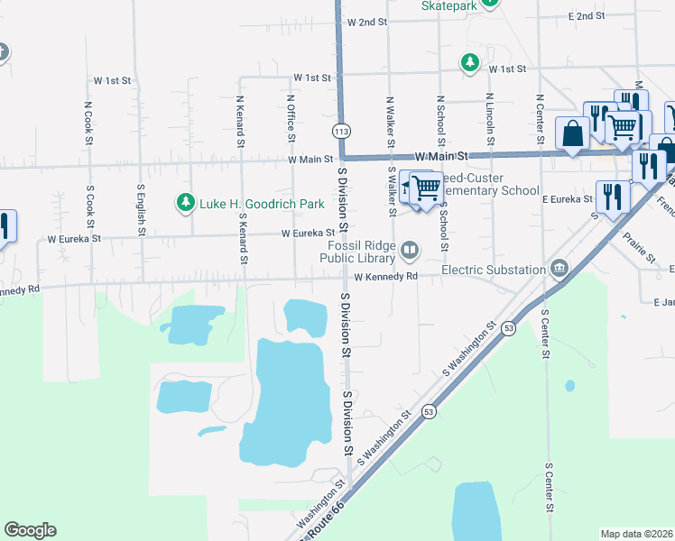 map of restaurants, bars, coffee shops, grocery stores, and more near 294 South Division Street in Braidwood