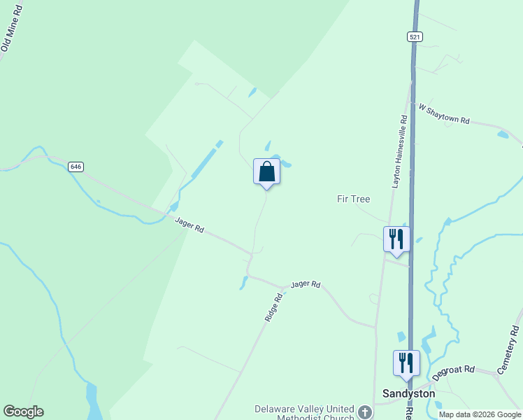 map of restaurants, bars, coffee shops, grocery stores, and more near 8 Ayers Road in Sandyston