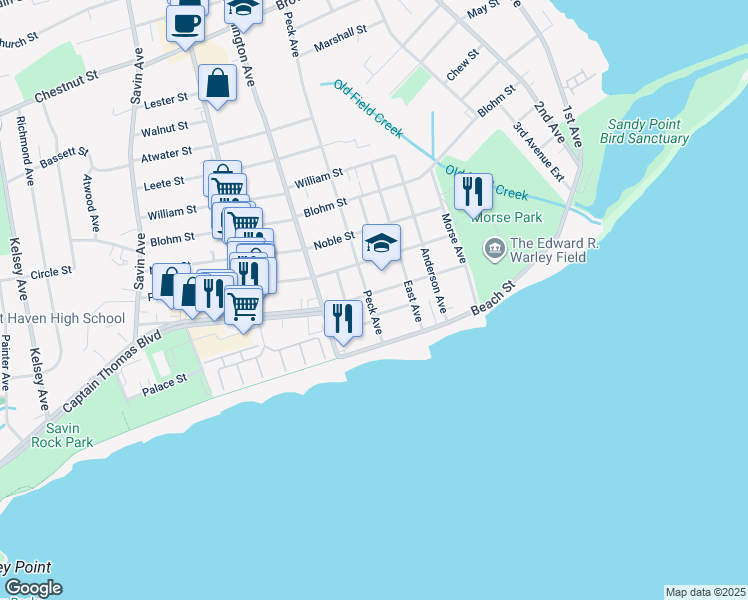 map of restaurants, bars, coffee shops, grocery stores, and more near 66 Thomas Street in West Haven