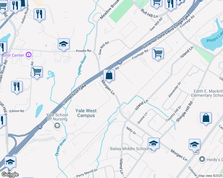 map of restaurants, bars, coffee shops, grocery stores, and more near 372-388 Morgan Ln in West Haven