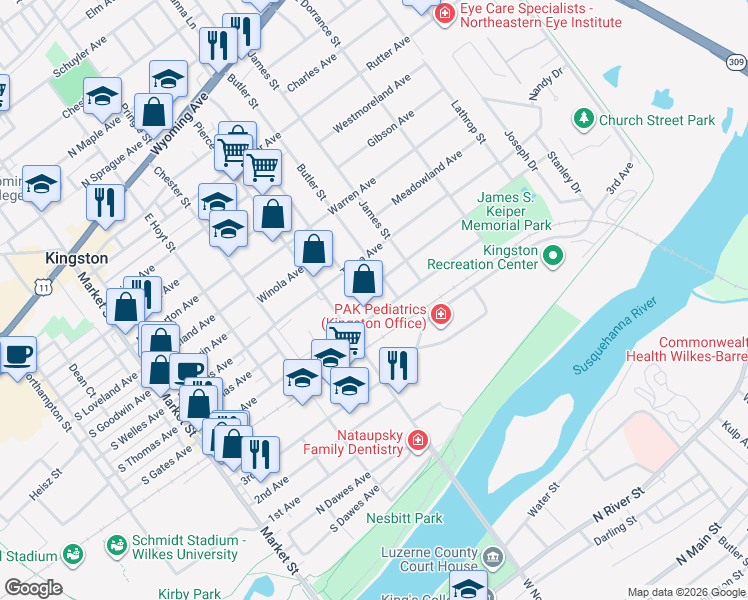 map of restaurants, bars, coffee shops, grocery stores, and more near 471 Tioga Avenue in Kingston
