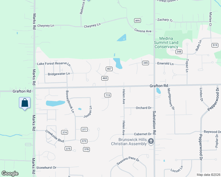 map of restaurants, bars, coffee shops, grocery stores, and more near 5030 Grafton Road in Brunswick