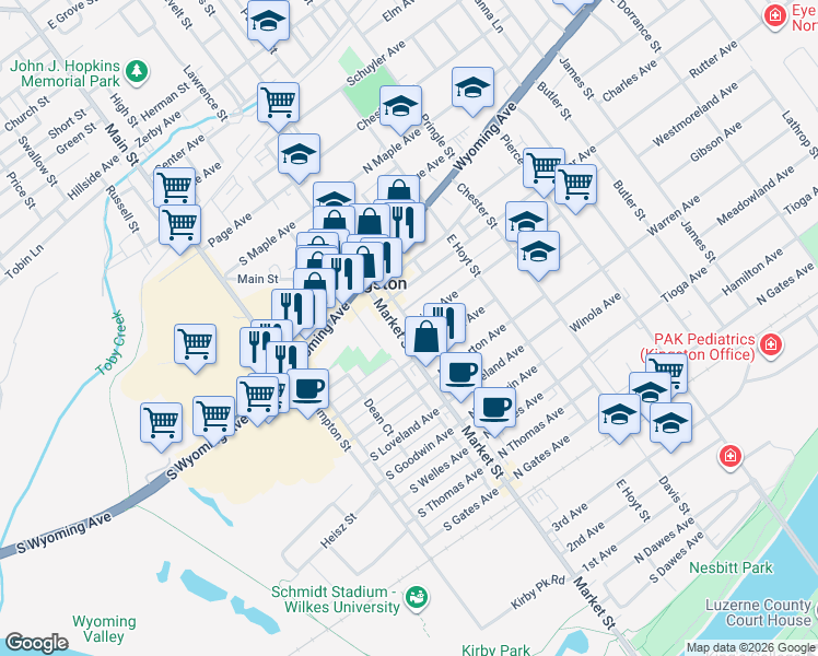 map of restaurants, bars, coffee shops, grocery stores, and more near 212 Wright Avenue in Kingston