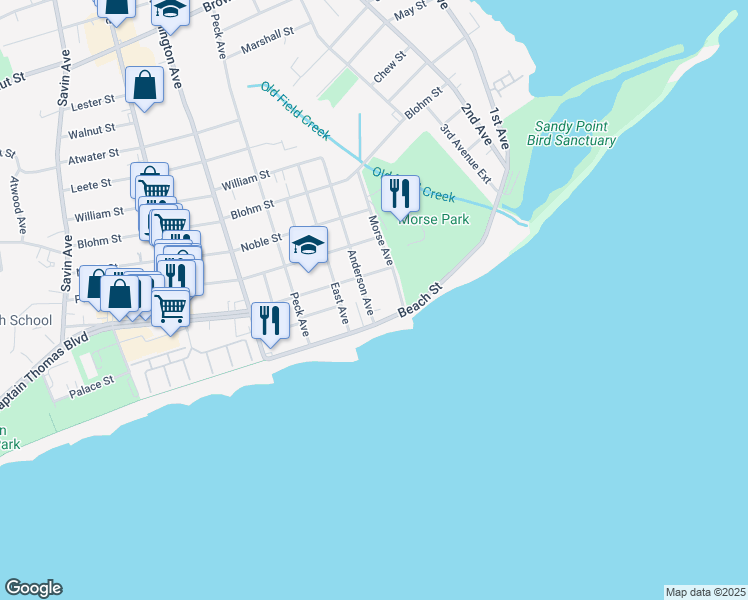 map of restaurants, bars, coffee shops, grocery stores, and more near 19 Anderson Avenue in West Haven
