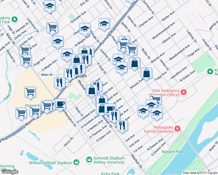 map of restaurants, bars, coffee shops, grocery stores, and more near 78 North Atherton Avenue in Kingston