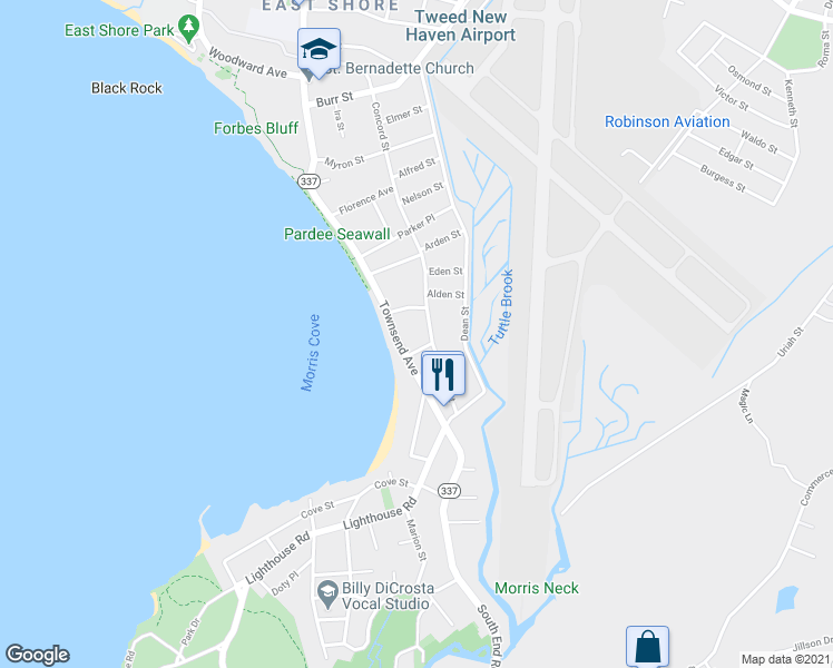 map of restaurants, bars, coffee shops, grocery stores, and more near 92 Concord Street in New Haven