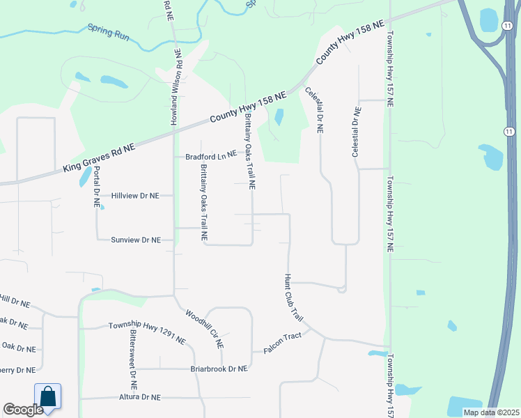 map of restaurants, bars, coffee shops, grocery stores, and more near 1825 Brittainy Oaks Trail NE in Warren