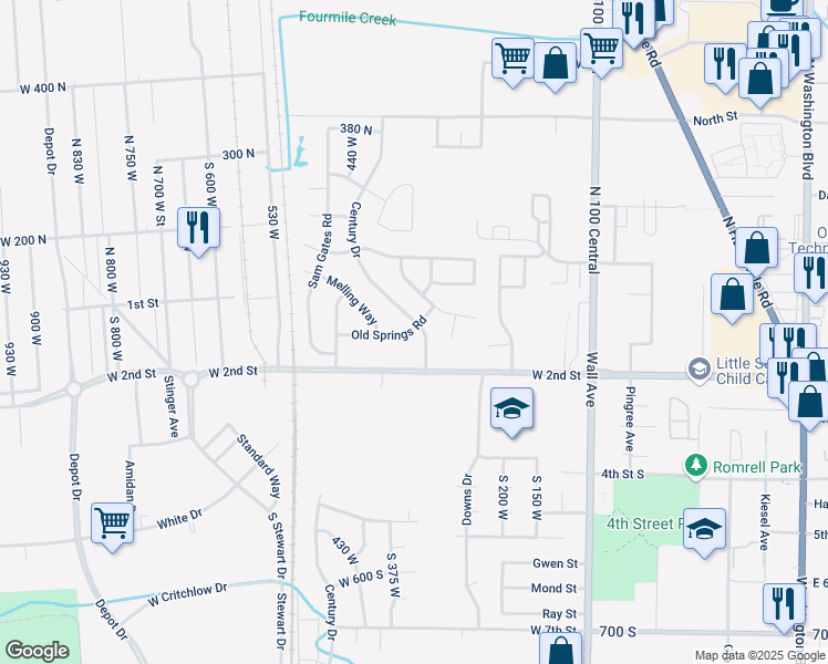 map of restaurants, bars, coffee shops, grocery stores, and more near 111 South Century Drive in Ogden