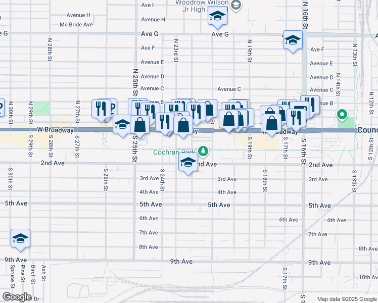 map of restaurants, bars, coffee shops, grocery stores, and more near 100 South 22nd Street in Council Bluffs