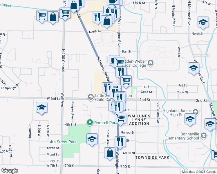 map of restaurants, bars, coffee shops, grocery stores, and more near in Ogden