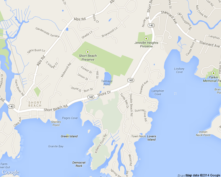 map of restaurants, bars, coffee shops, grocery stores, and more near 460 Shore Drive in Branford