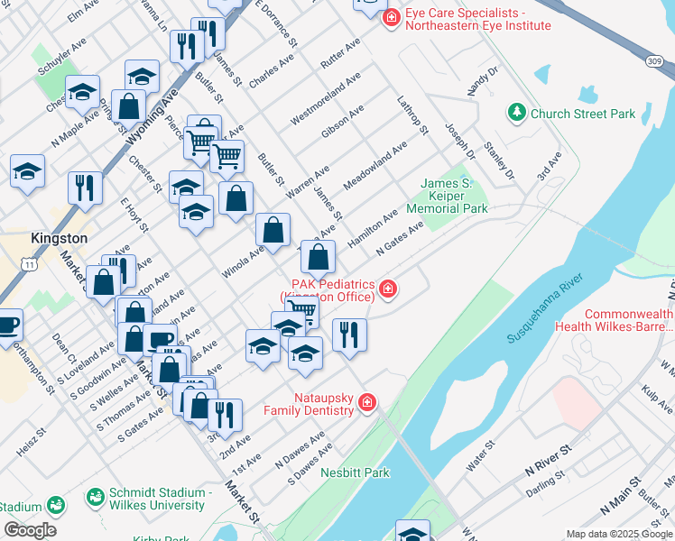 map of restaurants, bars, coffee shops, grocery stores, and more near 471 Tioga Avenue in Kingston