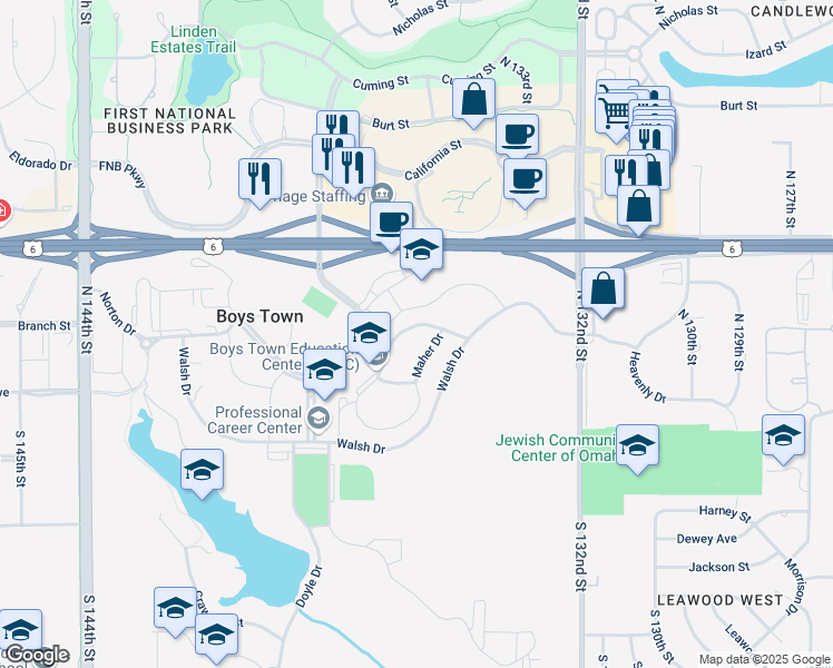 map of restaurants, bars, coffee shops, grocery stores, and more near 305 Sudyka Drive in Boys Town