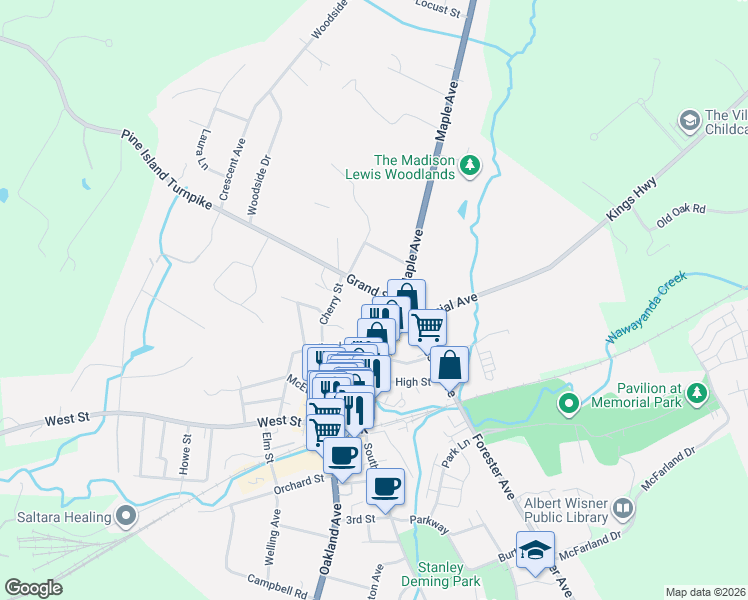 map of restaurants, bars, coffee shops, grocery stores, and more near 7 Grand Street in Warwick