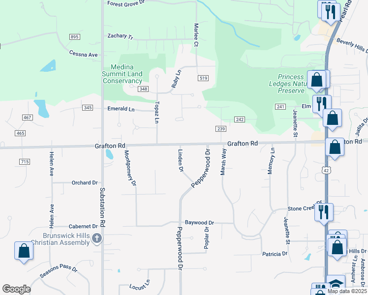 map of restaurants, bars, coffee shops, grocery stores, and more near 535 Linden Drive in Brunswick