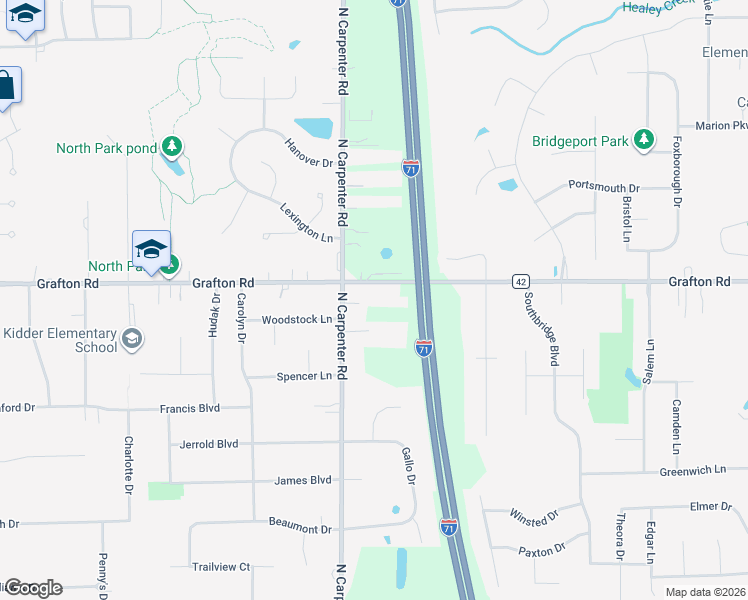 map of restaurants, bars, coffee shops, grocery stores, and more near 573 North Carpenter Road in Brunswick