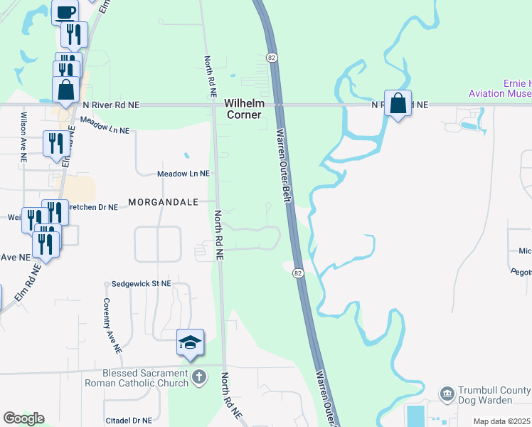 map of restaurants, bars, coffee shops, grocery stores, and more near 4125 Fawn Trail in Warren