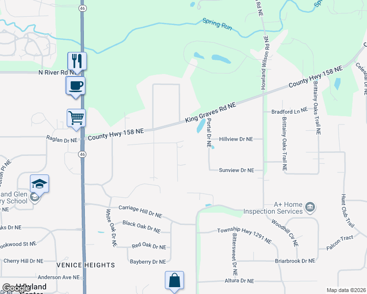 map of restaurants, bars, coffee shops, grocery stores, and more near 8925 Stetson Drive Northeast in Warren